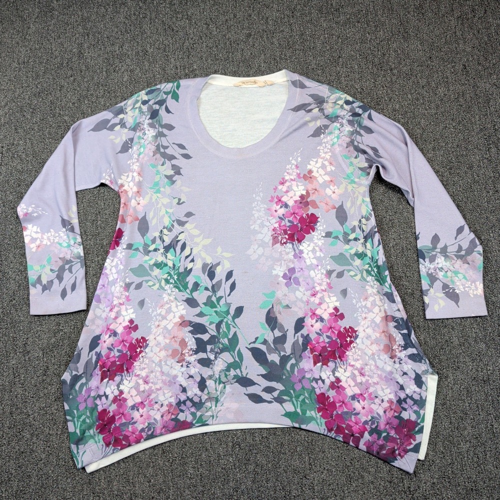 Soft Surroundings Cottagecore Floral Sharkbite Tunic PL‎ Lavender Botanical Knit